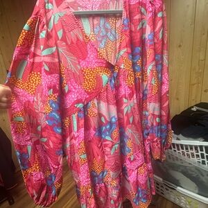 Vibrant Floral Pink Boho Tunic Dress